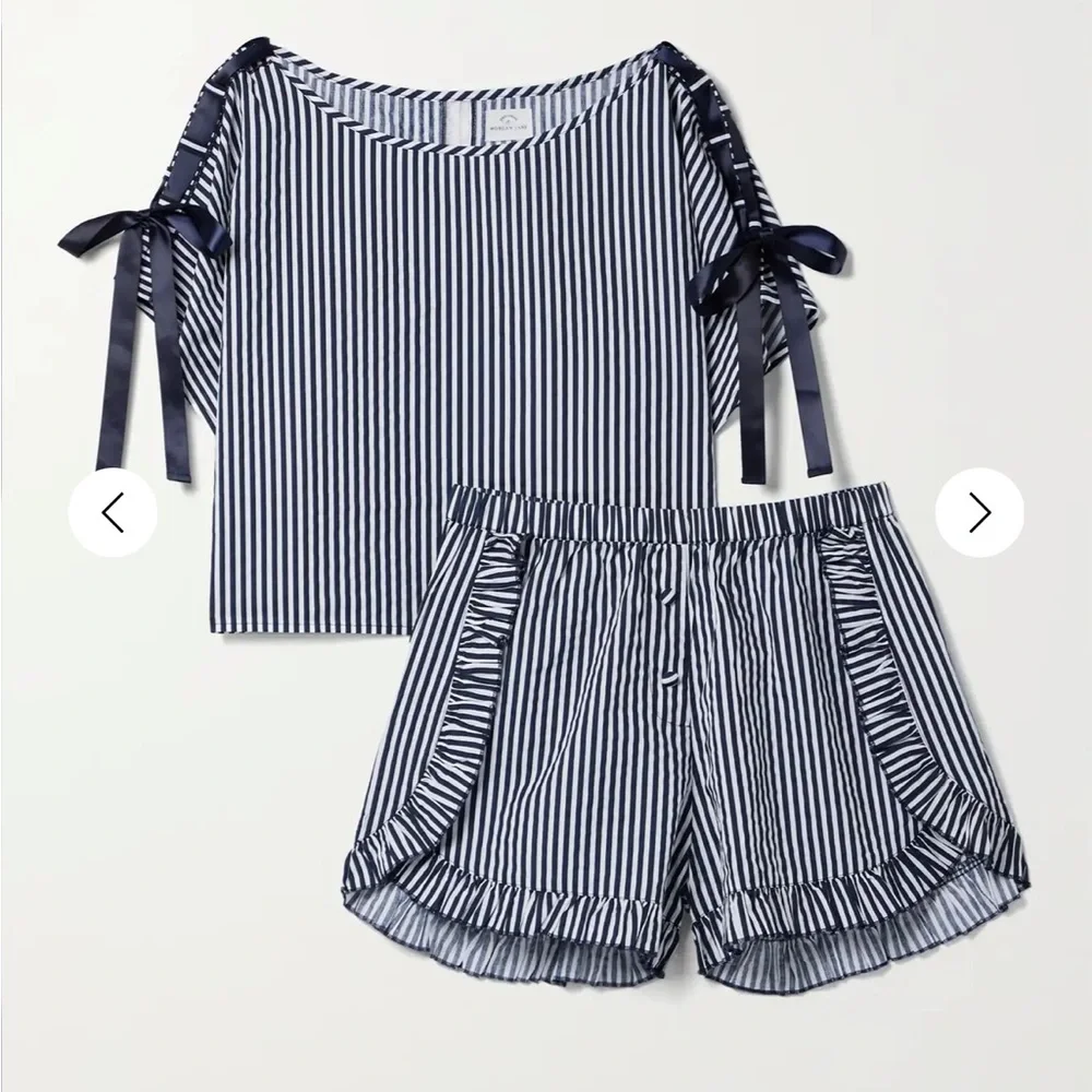 NWT Morgan Lane Gina Nessa Striped Ruffle-Trim Pajama Set - Picture 1 of 12
